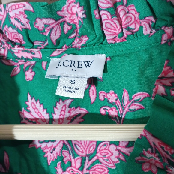 J. Crew Green Floral Ruffle Sleeveless Blouse - Picture 2 of 4